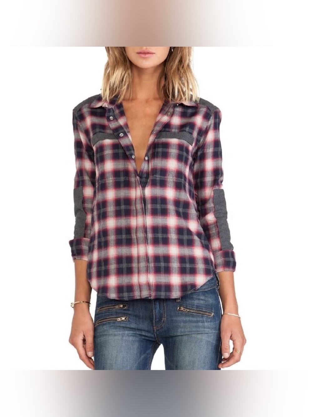 IRO JEANS “Clelie” Chemise Plaid Flannel Button Down Top Shirt Red Size Small